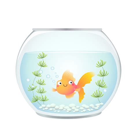 Premium Vector Cute Cartoon Goldfish In A Fishbowl