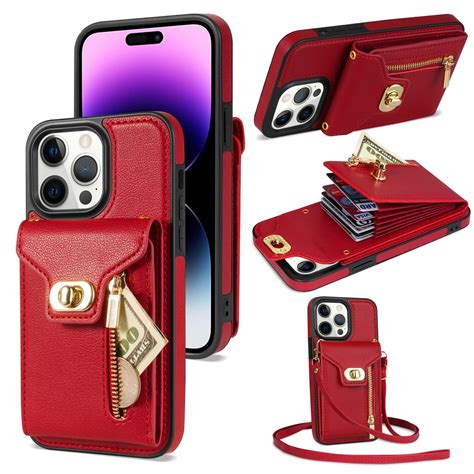 Elehold For Apple Iphone Pro Max Zipper Pocket Case Flip Pu Leather