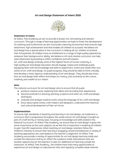 Statement Of Intent Art And Design By Willowtreeacademy8 Issuu