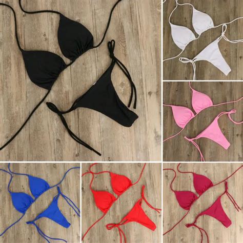 2020 HOT 2PCS Women Summer Chic Sexy Micro Bikini Set Bra Tied Side G