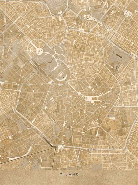 Mapa Map of Milano downtown (Italy) in sepia vintage style ǀ Wiele ...