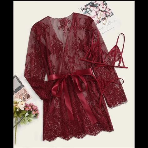 SHEIN Intimates Sleepwear New Shein Floral Lace Lingerie Robe Sleepwear Poshmark