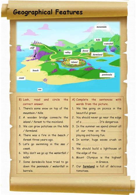 GEOGRAPHICAL FEATURES: English ESL worksheets pdf & doc