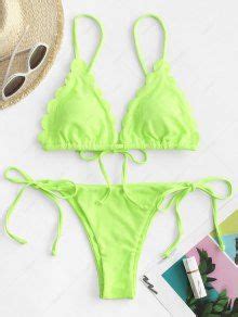 ZAFUL Ribbed Scalloped String Bikini Swimsuit In GREEN ZAFUL 2025