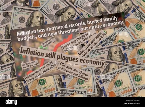 Still Life Of Inflation With Money And Rising Arrow On Chart Stock