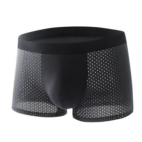 Tmoyzq Men Mesh Boxer Briefs Breathable Underwear Ice Silk Soft Cool See Through Lingerie D