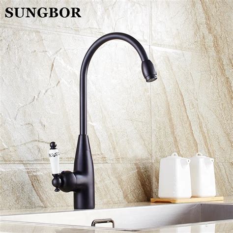 Kitchen Sink Faucet Black And Chrome Finish Cold And Hot Water Tap Single Handle Black Antique