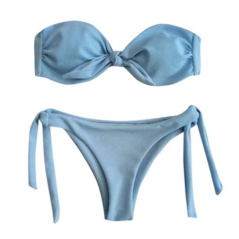 Sagace Sexy Bow Tie Bandeau Women Knotted Bikini Set Sky Blue Bikini