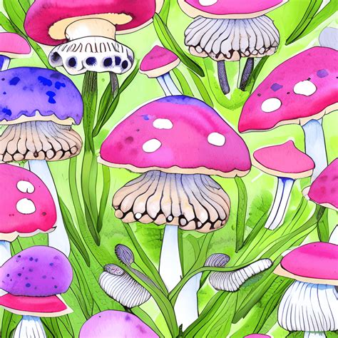 Cottage Core Mushrooms Spring Colors Kawaii Chibi · Creative Fabrica