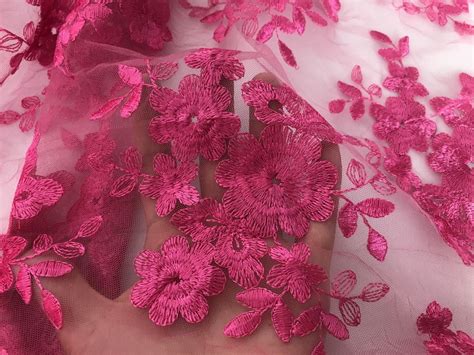 Hot Pink Floral Lace Fabric With Scallops Edge For Wedding Etsy