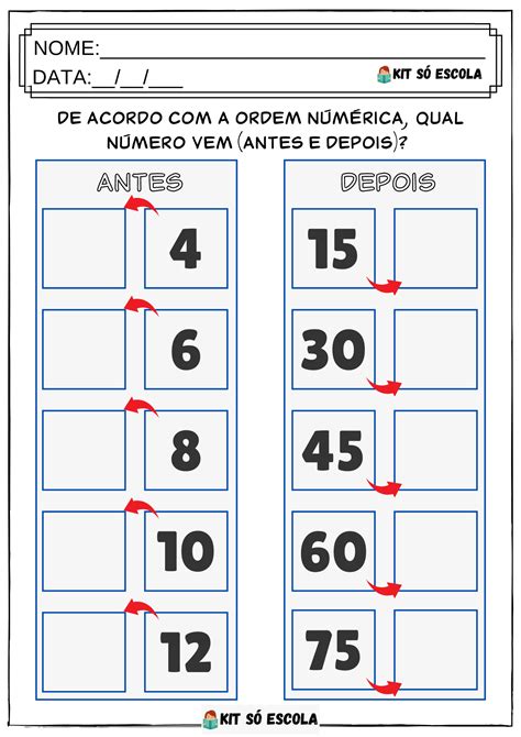 Atividade de Matemática Antes e Depois SÓ ESCOLA