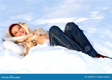 Brunette Girl In Snow Stock Image Image Of Model Beautiful 12993225