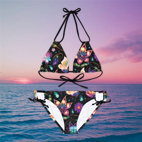 Flower And Butterfly Bikini Butterfly Bikini Flower Print Flower Bikini Strappy Bikini Set
