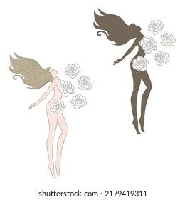 Flowers Beautiful Naked Woman Vector Illustration Stock Vector Royalty