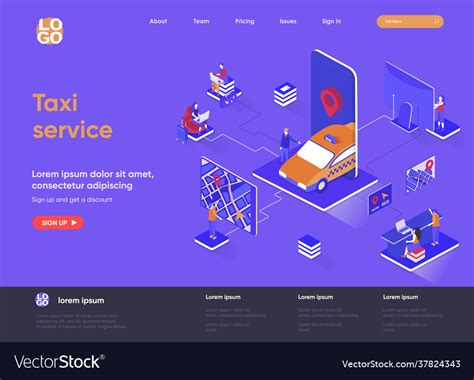 Taxi Service Isometric Landing Page Royalty Free Vector