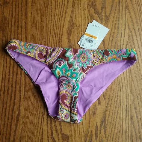 BECCA Swim Nwt Reversible Retroboho Printpurple Bikini Bottom Boho Retro 7s Hippy Chic