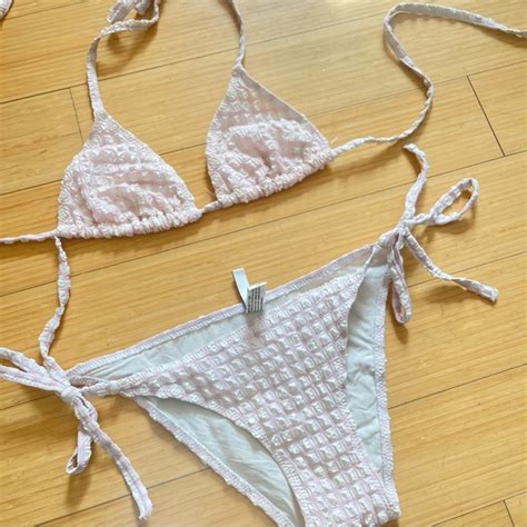 Swim Solid And Stripped Pink Gingham Bikini Set Poshmark