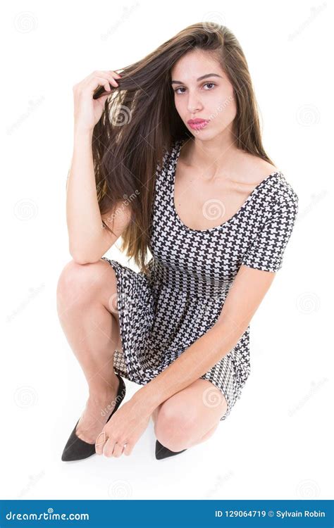 Brunette Beautiful Woman Posing In Photo Studio Stock Image Image Of Attractive Person