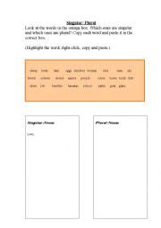 Singular Plural ESL Worksheet By FionaKoop