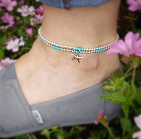 Sterling Silver And Turquoise Anklet Ankle Bracelet Beach Etsy