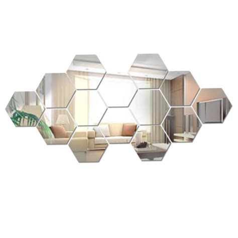 Зеркальные наклейки на стену многоугольник, в пачке 12 штук