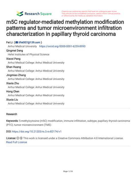 Pdf M C Regulator Mediated Methylation Modification Patterns And