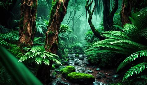 forest stones rainforest jungle green nature background   rain