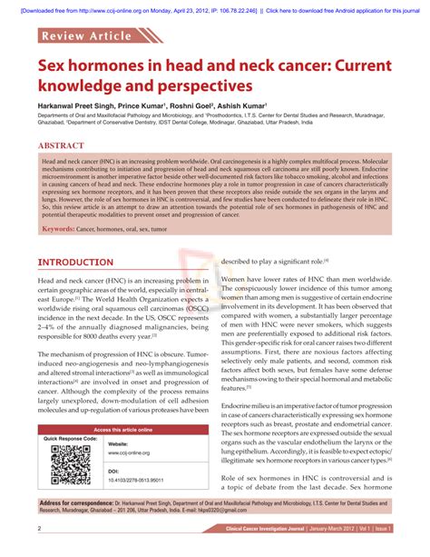 PDF Sex Hormones In Head And Neck Cancer Current Knowledge And Perspective