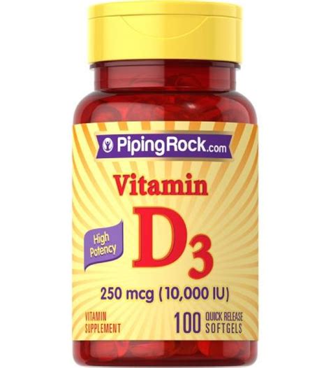 Piping Rock High Potency Vitamin D3 250 мкг /10 000 IU/ (100 капс ...