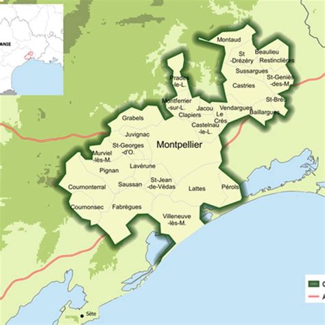 carte du territoire de montpellier mediterranee metropole communes