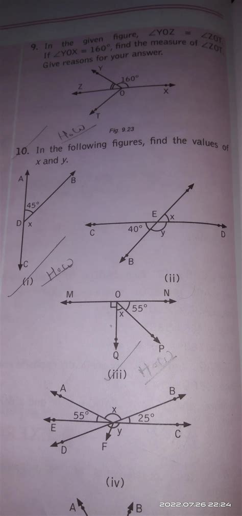 In the following figure, find the valus of x and y - Brainly.in