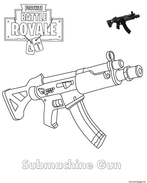 Submachine Gun Fortnite Coloring Page Printable