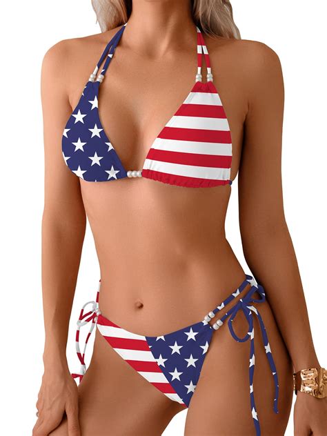 TASHEHE Women S Triangle String Bikini Set Sexy Tie Side Two Piece Swimsuit Cute Halter Bathing