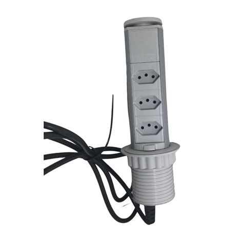 Torre de Tomada Retrátil Multiplug 3 Tomadas 10A Cinza QTMOV