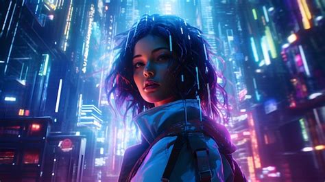 Premium AI Image | Anime Girl Neon Chronicles Cyberpunk Girls in the City