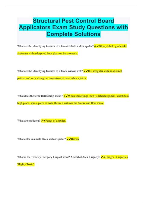Structural Pest Control Board Applicators Exam Study Questions with ...