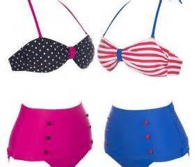 Women S Retro Vintage Swimsuits Swimwear Bandeau High Waisted Bikini Set On Luulla