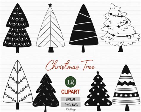 Christmas Tree SVG, Outline Tree Clipart, Line Christmas Clipart, Xmas ...