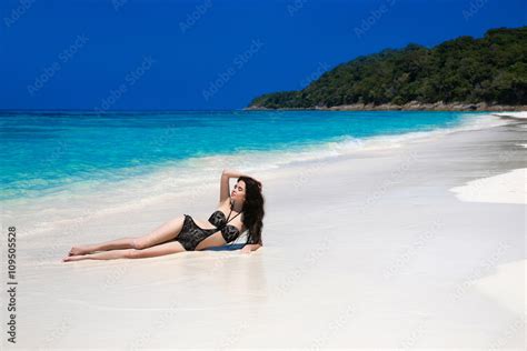 Beautiful Sexy Bikini Model Lying On Tropical Beach Outdoor Por Stock Photo Adobe Stock