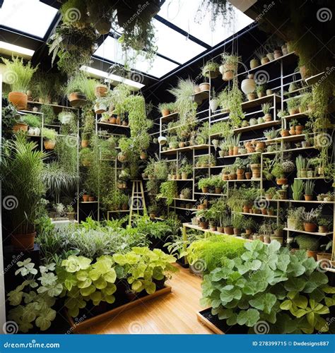 An indoor plant nursery. stock illustration. Illustration of courtyard ...