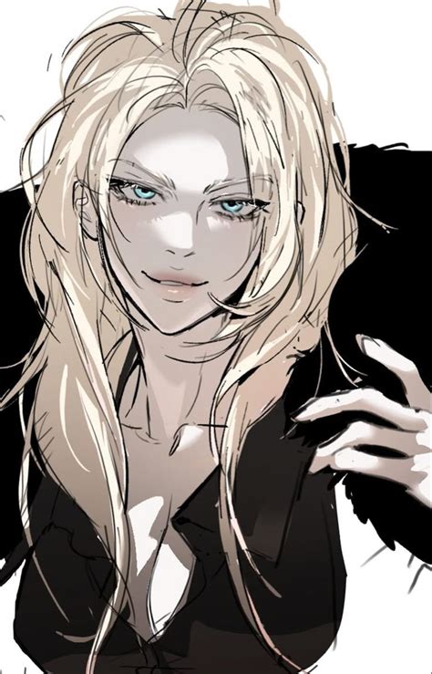 A Drawing Of A Woman With Long Blonde Hair And Blue Eyes Wearing A Black Shirt