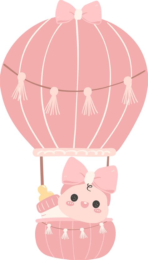 Baby Shower Girl Newborn Baby In Pink Hot Air Balloon PNG