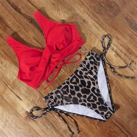 MAILLOT DE BAIN Maillot de bain imprimé léopard teinture par nouage Bikini taille haute Push