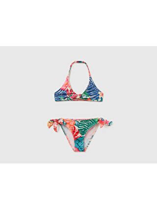 United Colors Of Benetton Kirmizi Kız Çocuk NAR CICEGI Desenli Halter Bikini Takım S000311042