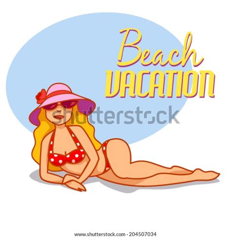 Illustration Sunbathing Girl Wearing Red Bikini Stock Vector Royalty Free 204507034 Shutterstock