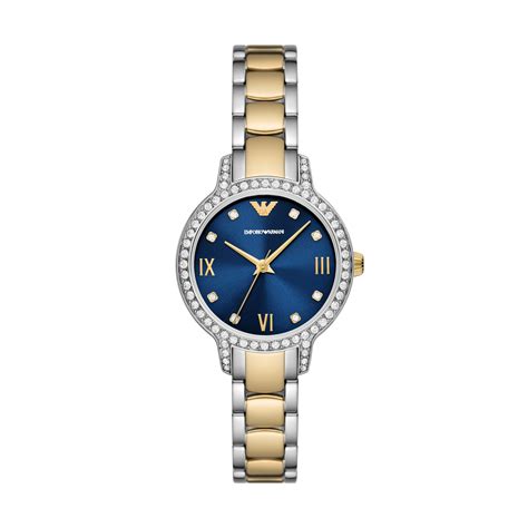 Emporio Armani Three Hand Silver And Gold Two Tone Stainless Steel