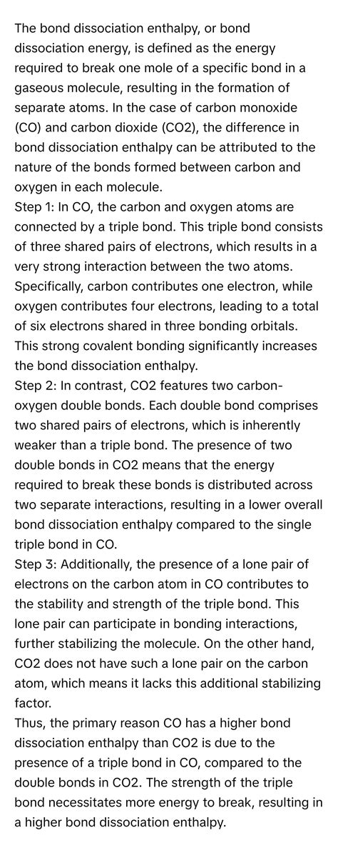 Solved: The carbon-oxygen bond in CO has a higher bond dissociation