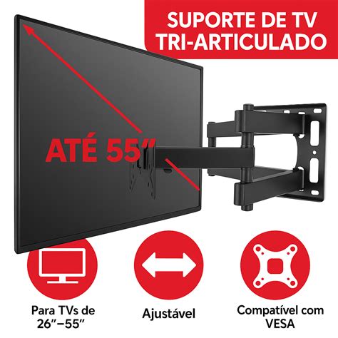Suporte Para Tv De 55 In - Suporte Tv Tri Articulado Lcd Led Plasma 14 A 55 Pol para parede 32 40 ...