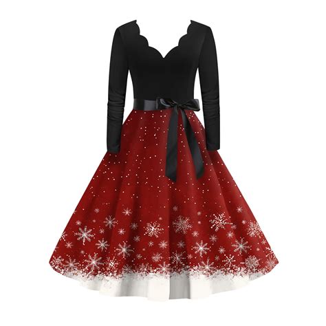 Fgvctg Christmas Wedding Guest Dresses for Women Tree Snowflake Print