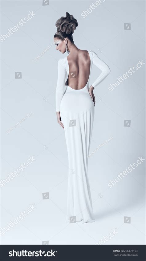 Sexy Woman White Dress Naked Back Stock Photo Edit Now 206172103